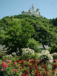 Pleasure grounds at the Rhine bank with Marksburg Castle